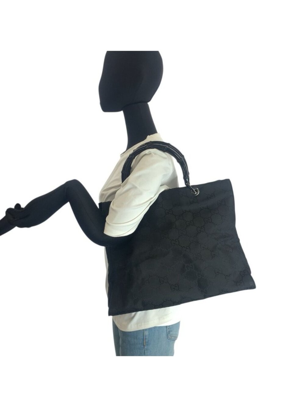 Gucci Bamboo Black Silver Nylon 002 Tote - Picture 7 of 9